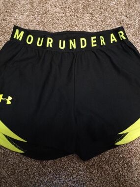 Under Armour Black Athletic Shorts with Neon Yellow Accents - Women